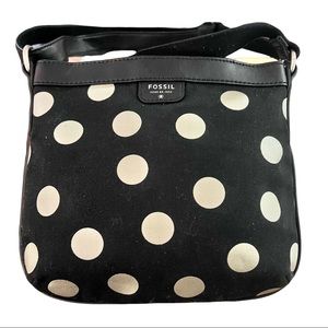 Fossil Black & Metallic Gold Polka-dot messenger cross body bag